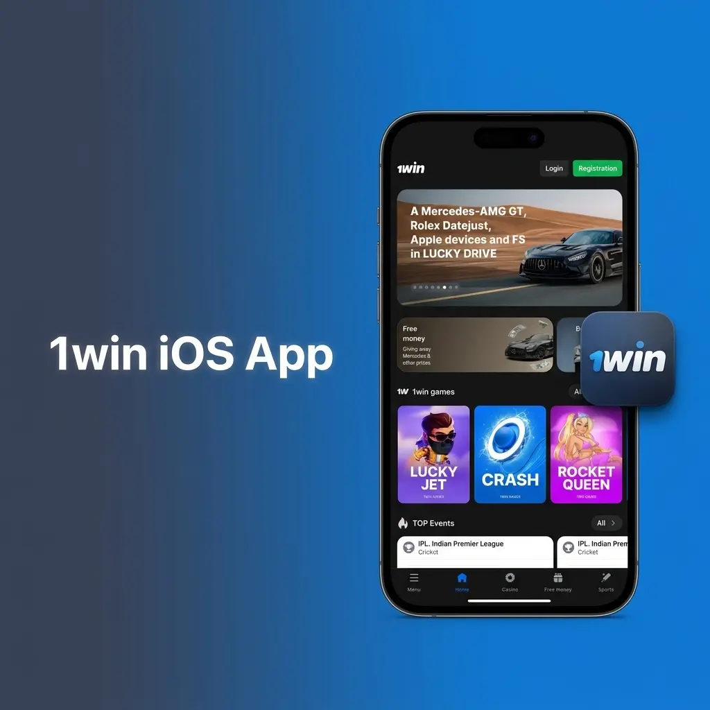 1win iOS app for iPhone and iPad showing sports betting and casino features, free on App Store, requires iOS 14.0