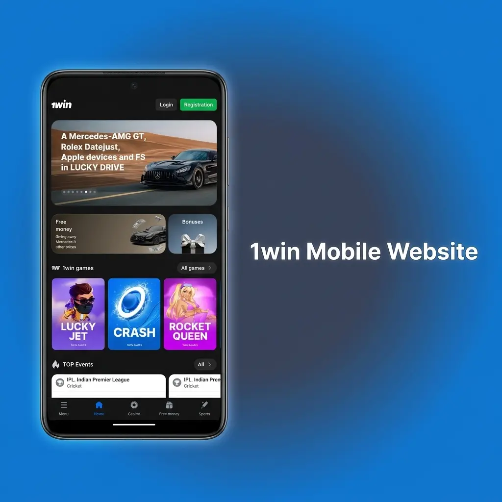1win mobile website interface displaying sports betting and casino games accessible via mobile browser without app download