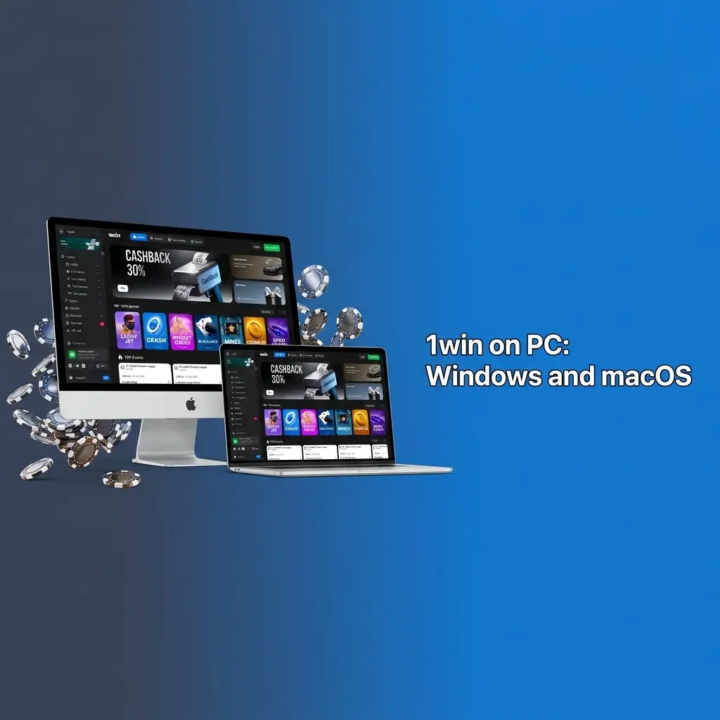 1win website interface on PC browser showing betting and casino features compatible with Windows and macOS