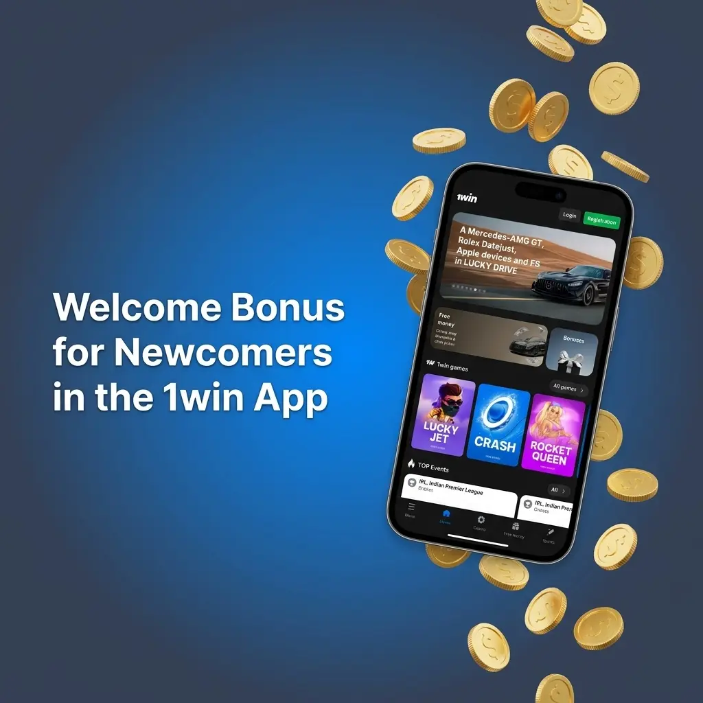1win app welcome bonus offer showing 500% match up to 1,80,000 INR for new users on first deposits